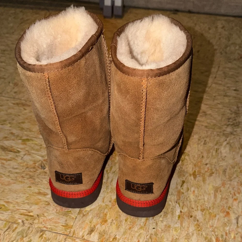 UGG Mens Brown Suede Boots with Red Trim